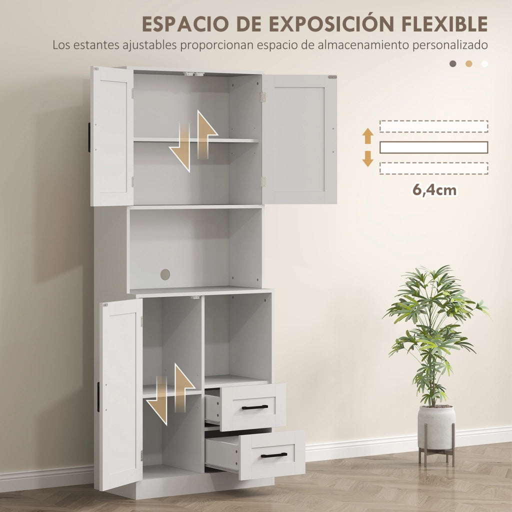 Armadio Cucina con Ante, Cassetti e Ripiani Regolabili ¨C zephmum ¨C Bianco 70x40x180 cm