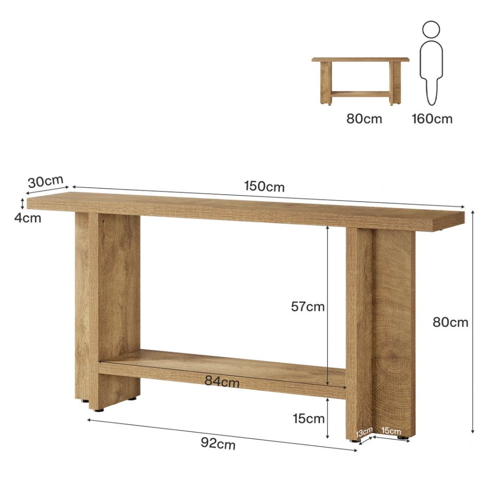 Consolle ULEVR 150x30x80 cm a 2 ripiani, tavolo da ingresso in MDF marrone