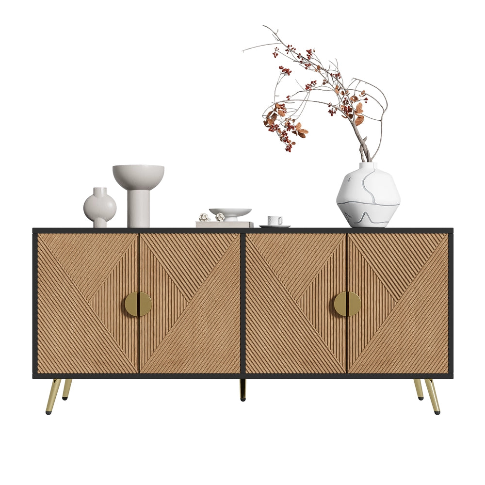 Buffet quattro ante - Xylo - 160 cm - Nero+Marrone - Maniglie oro spazzolato