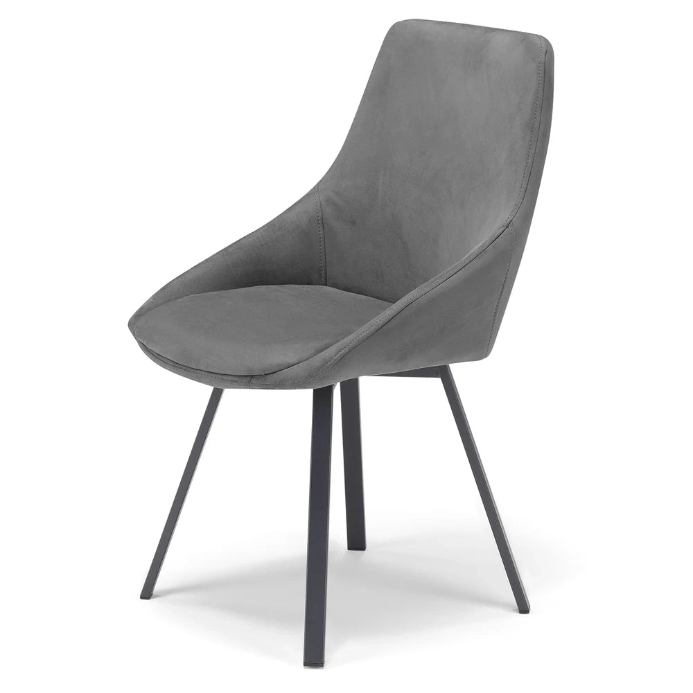 Set 4 sedie imbottita per sala da pranzo ASIA, design moderno, gambe in metallo finitura antracite, rivestimento in tessuto idrorepellente effetto scamosciato colore Grigio Fumo