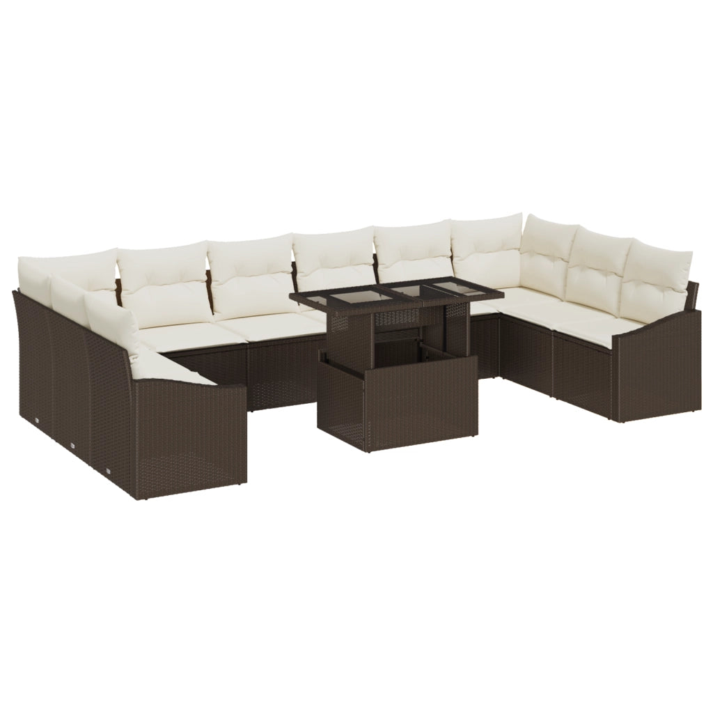 Set di divani da giardino 11 pezzi con cuscini marrone in polirattan