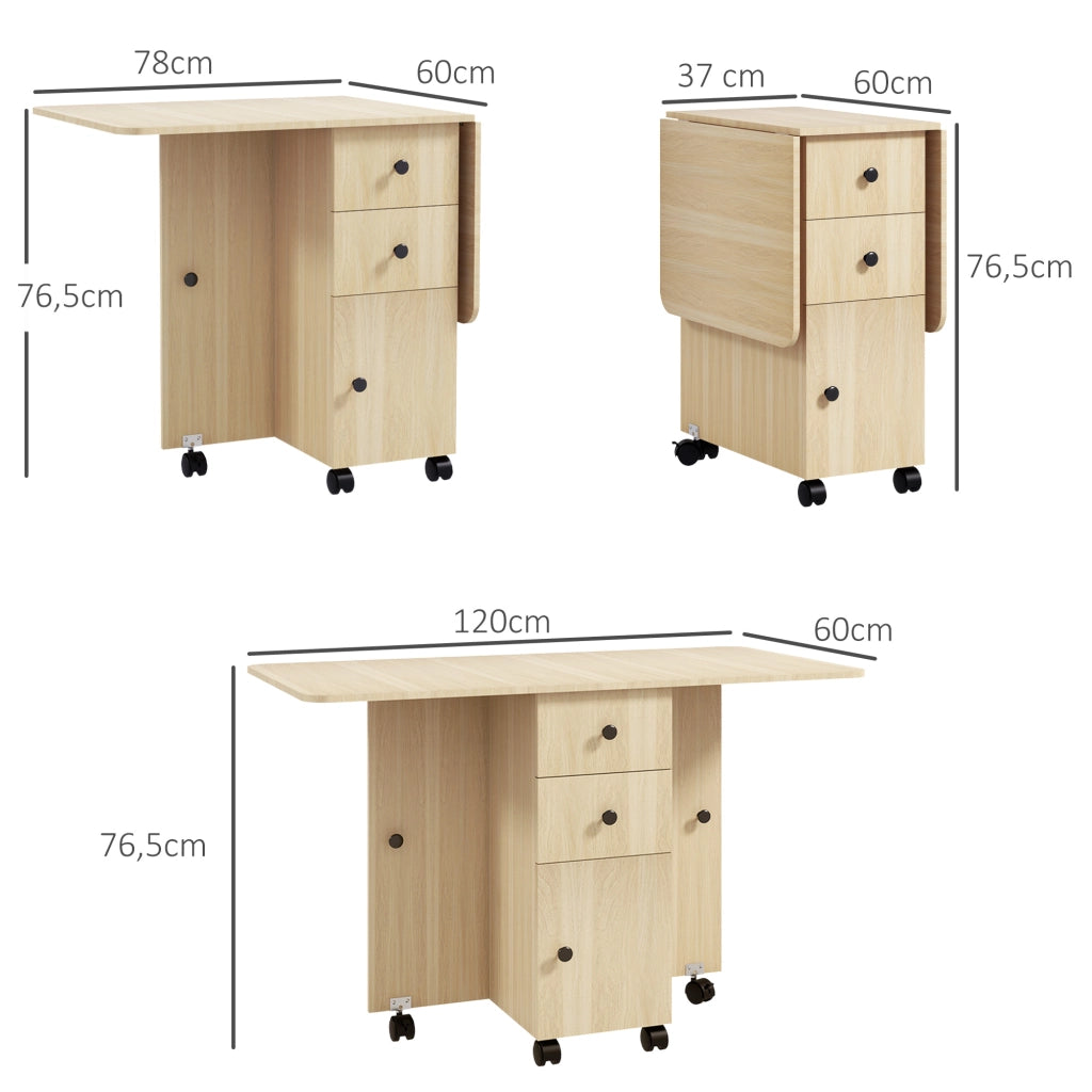 Tavolino pieghevole con ruote e ali ¨C zephmum ¨C naturale 120x60x76,5 cm