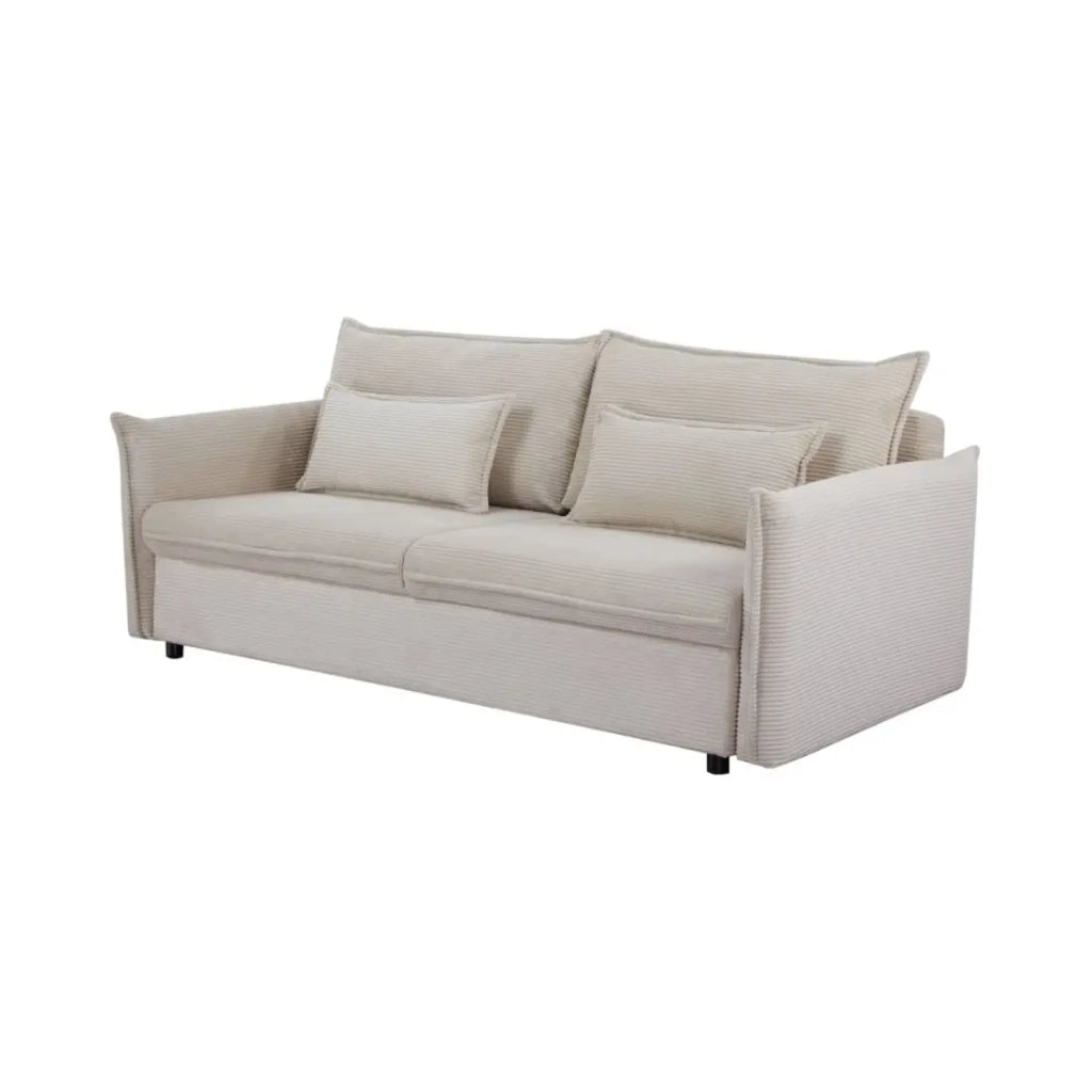 Divano dritto CALDERO beige convertibile con contenitore – Divano letto in velluto a coste con spazio di stoccaggio integrato
