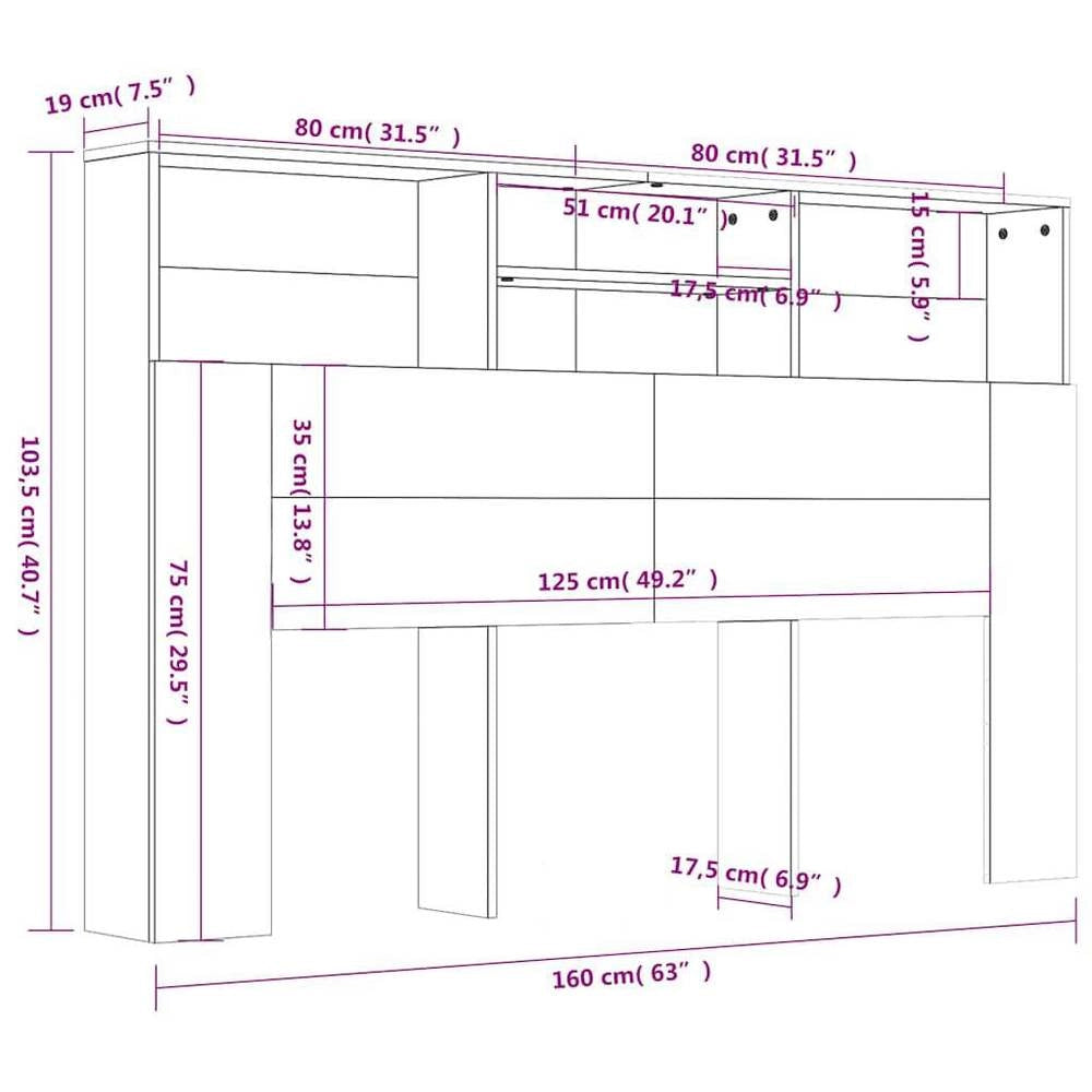 Bed Headboard With Shelves, Black, 160x19x103.5 Cm
