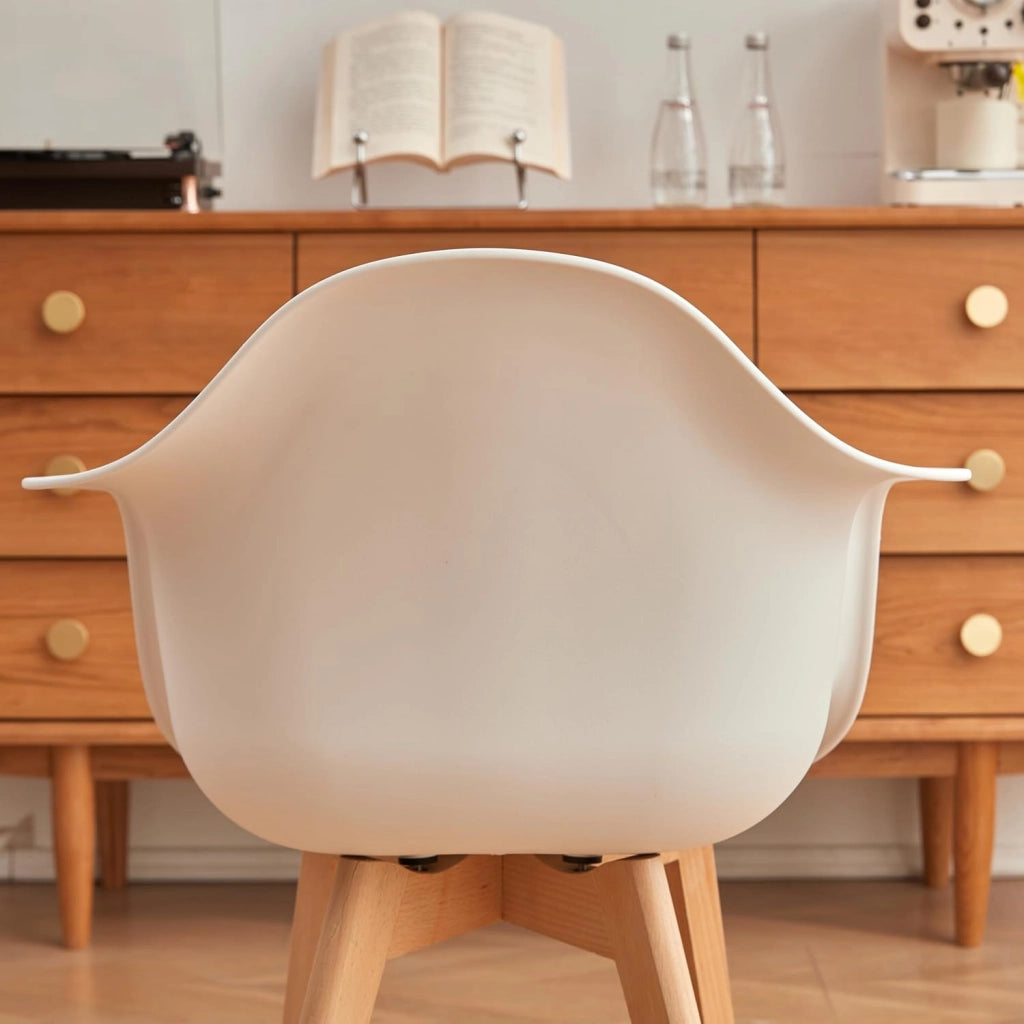 GrandCA HOME Set di 2 Sedie da Sala da Pranzo Sedie da Salotto con Schienale in PP e Bacrest, Poltrone d'accento con Gambe in Legno Massello di Faggio, Bianco