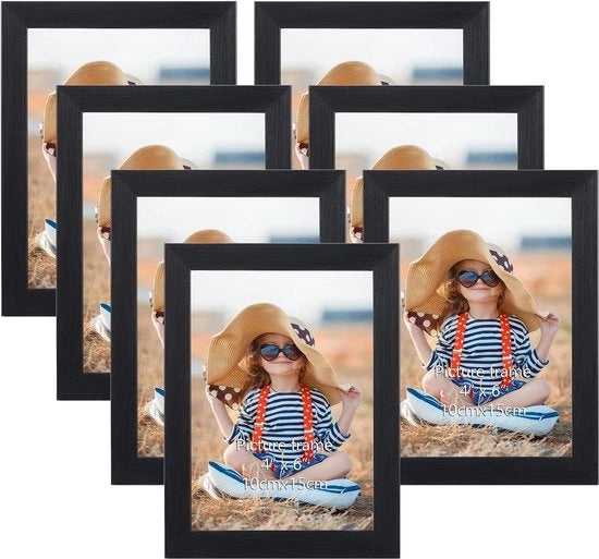 Set di 7 cornici per foto nere - set di collage - 10x15 cm - vetro reale - 7 pezzi