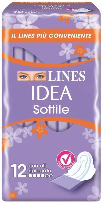 LINES IDEA SOTTILE ASSORBENTI RIPIEGATI CON ALI IN CONFEZIONE DA 12 PEZZI