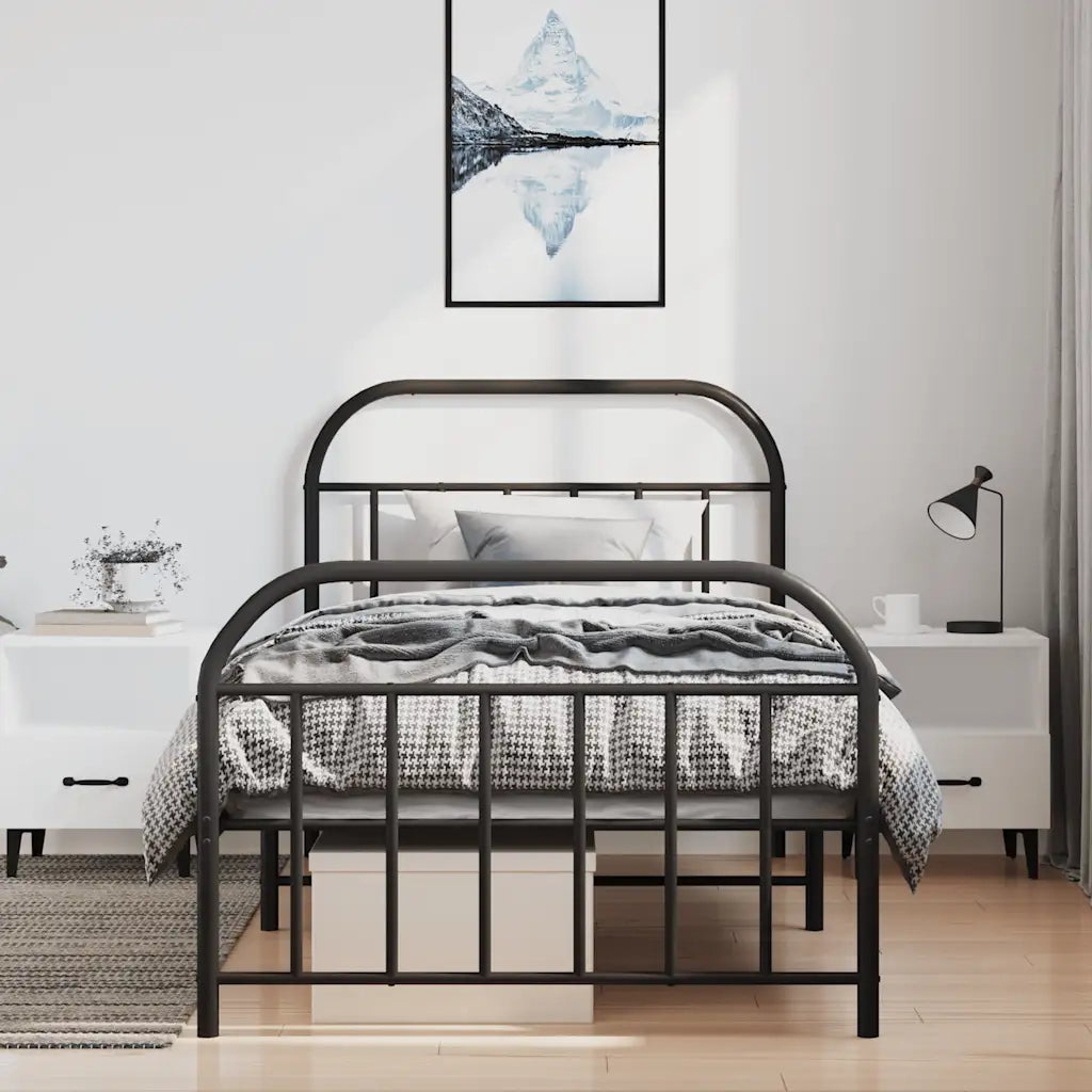 Giroletto con Testiera e Pediera Metallo Nero 100x190 cm