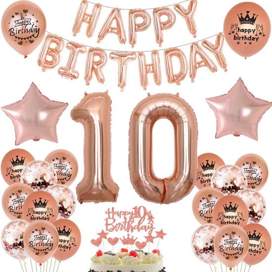 Decorazioni per il decimo compleanno di una bambina - rosé oro - 10 anni - set di decorazioni