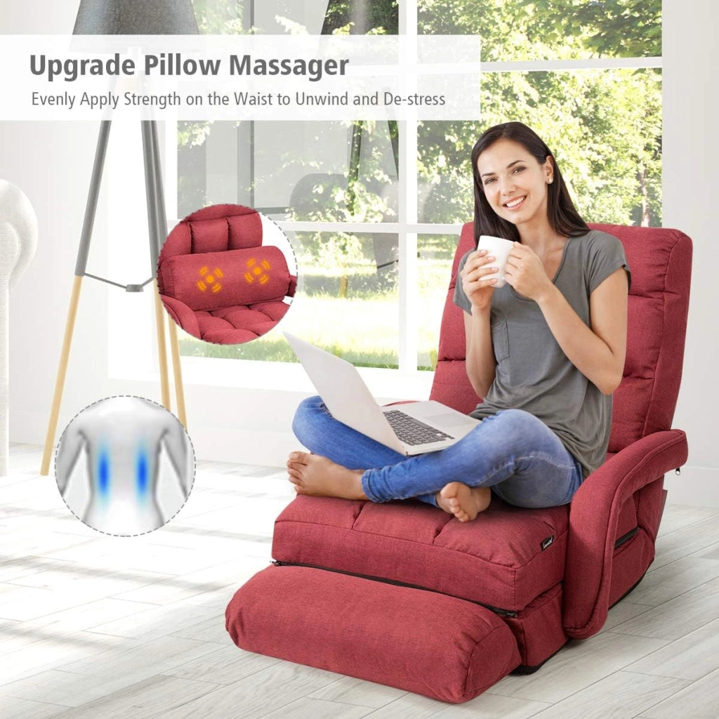 Poltrona Pieghevole da Relax, Schienale Reclinabile a 5 Livelli, Cuscini Imbottiti, Multiuso e Regolabile, Portata di 120 kg, per Ufficio/Soggiorno/Studio, 67x65x72 cm