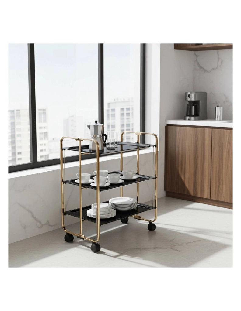 Carrello da cucina pieghevole dorato con ruote BAUHAUS 3 ripiani