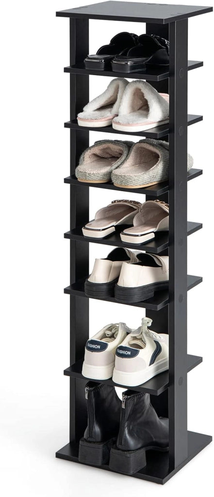 Scarpiera a 7 Ripiani, Scaffale Portascarpe in Legno con 2 Ripiani di Diverse Altezze, Scaffale Portaoggetti Multifunzione per Ingresso Soggiorno Camera da Letto, 28,5x25,5x110 cm (Nero)