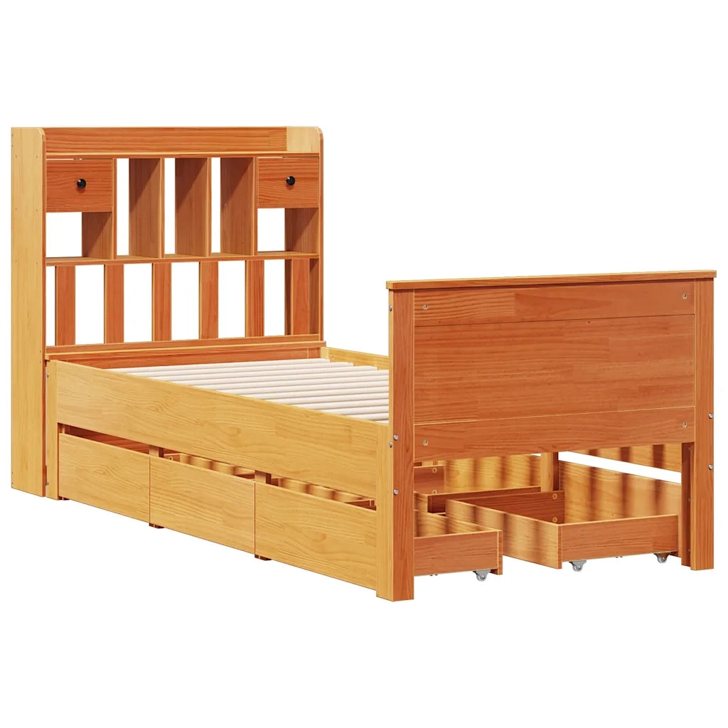 Letto Libreria senza Materasso Marrone Cera 75x190 cm in Pino 3308947