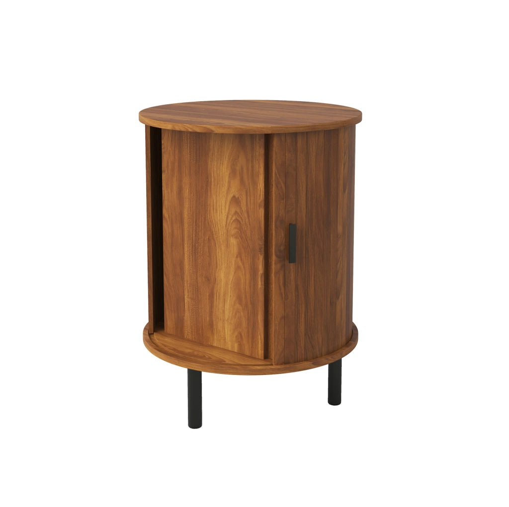 Mobile contenitore rotondo con anta scorrevole, finitura noce, 48x48x65 cm