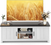 Mobile TV basso per TV fino a 65 pollici, supporto per TV con 2 armadi e 2 ripiani aperti, mobile TV per soggiorno, sala da pranzo, camera da letto (bianco + marrone)