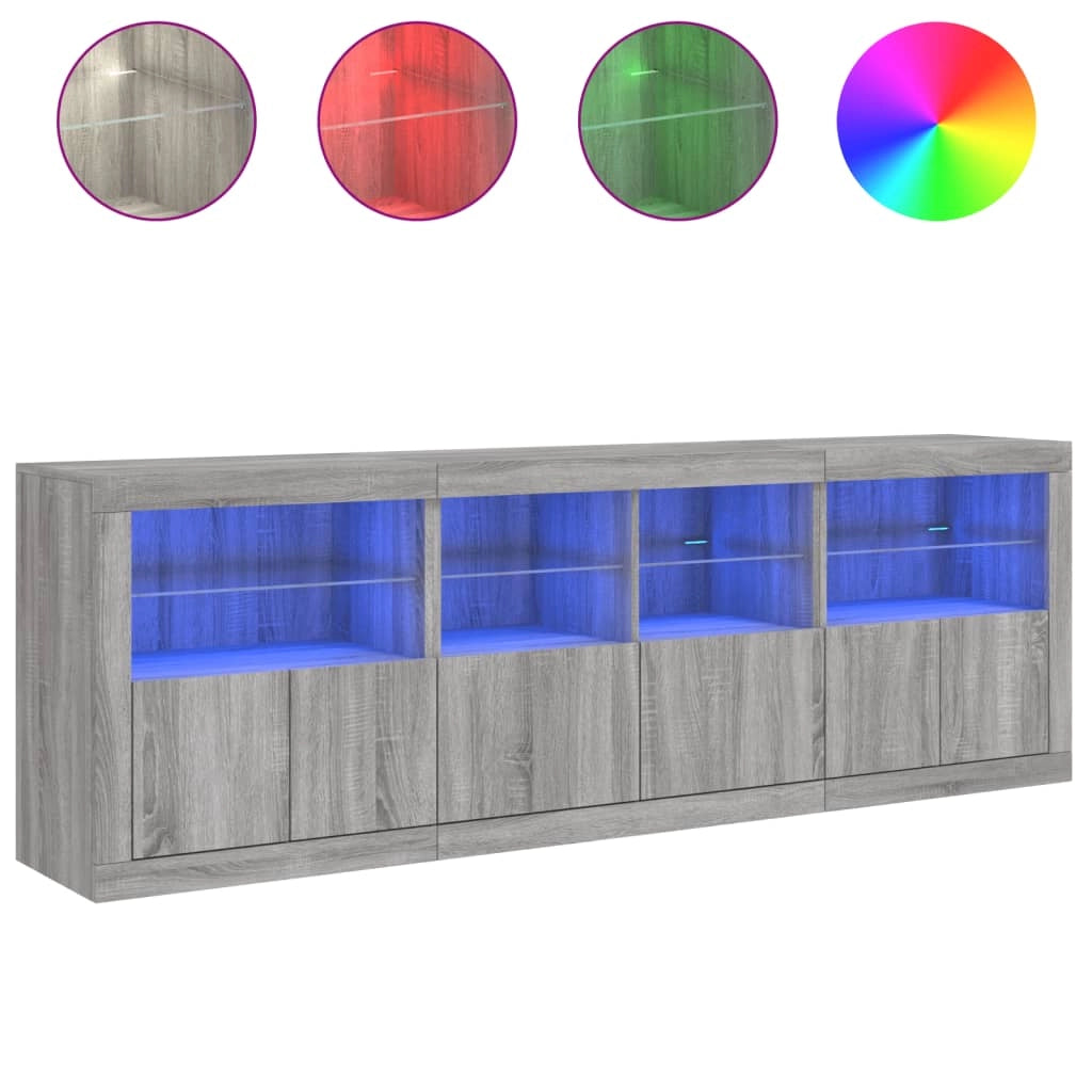 Buffet credenza cassettiera armadio mobile contenitore organizer per cucina soggiorno salotto con luci LED Sonoma 202 x 37 x 67 cm grigio 02_0030067
