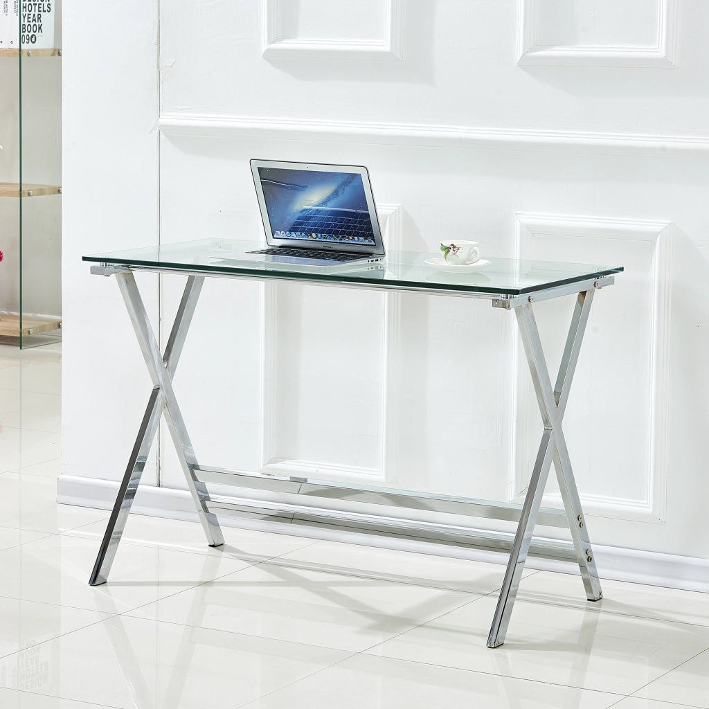 Scrivania in vetro trasparente con bordi arrotondati - per studio - 110×55×76 cm