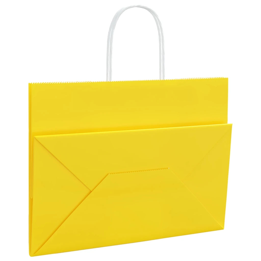 Sacchetti di Carta 250 pz con Manici Gialli 32x17x25 cm 4101789