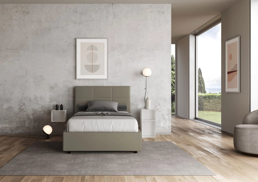 BS COM Letto una piazza e mezza con rete imbottito 130x200 similpelle cappuccino