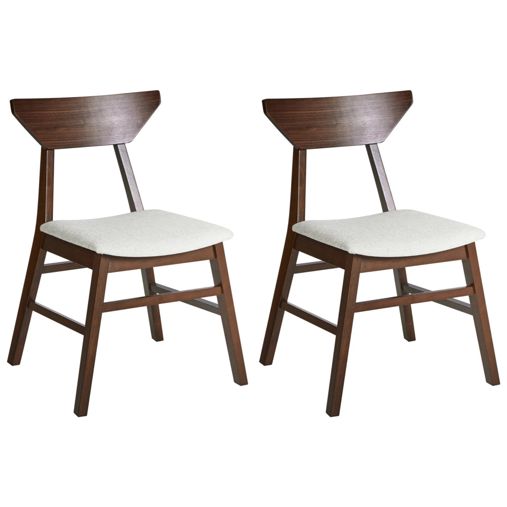 Set di 2 sedie da pranzo Marrone scuro e beige Schienale in legno di gomma poliestere e telaio Seduta imbottita Sala da pranzo Cucina