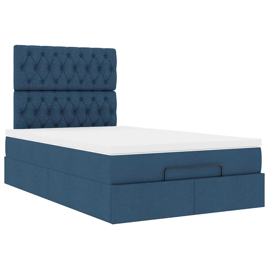 Struttura Letto Pouf con Materasso Blu 120x190 cm in Tessuto 3313229