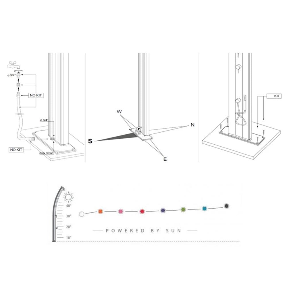 Doccia Solare da Giardino 25L Miscelatore Temporizzato e Lavapiedi Arkema Jolly Inox Paint