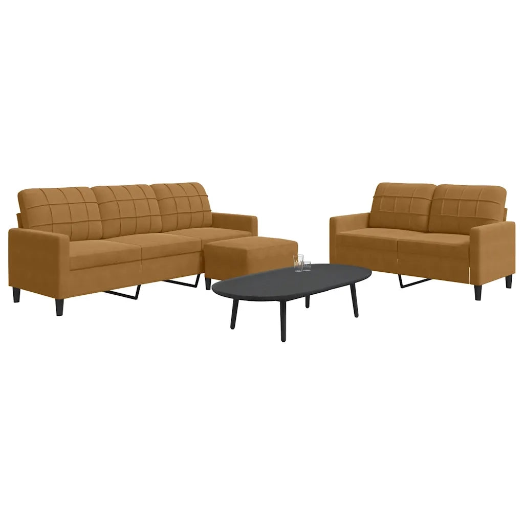 Set di Divani 3 pz con Cuscini Marrone in Velluto