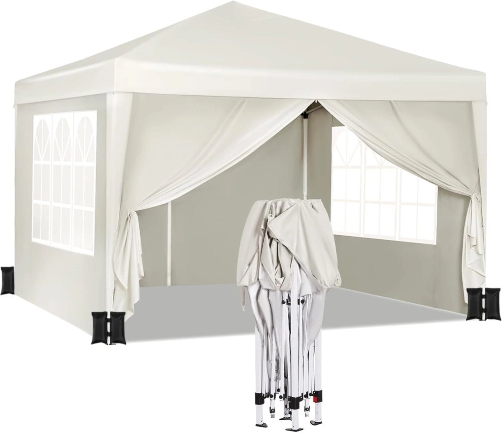 Gazebo da Giardino Richiudibile 3x3m Gazebo da Esterno in Ferro Regolabile in Altezza Tendone Pieghevole con Telo Impermeabile,Set di 4 Sacchi di Sabbia, Facile da Montare Verde