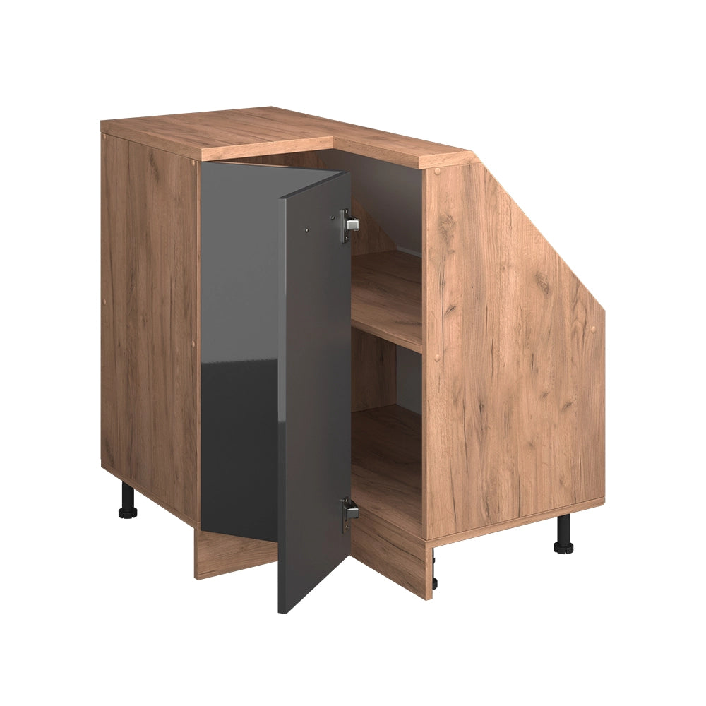 Mobile cucina angolare per sottotetto R-Line Antracite lucido/Rovere dorato 75.6 cm con 1 porta Vicco