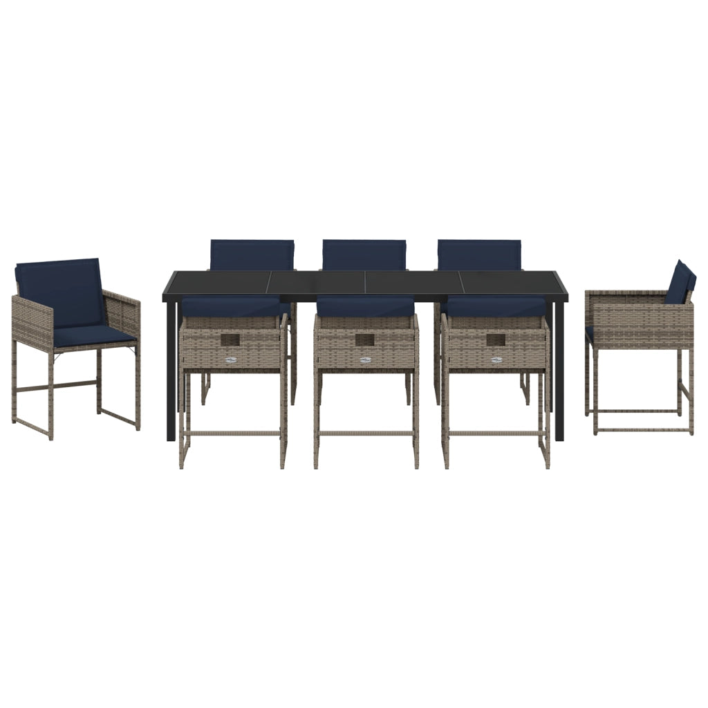 Set da Pranzo da Giardino 9 Pezzi con Cuscini Grigio Rattan PE