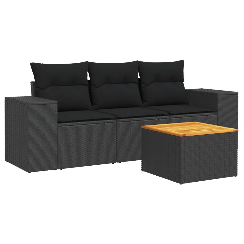 Set Divani da Giardino 4 pz | Set Salotto da Giardino con Cuscini Nero in Polyrattan