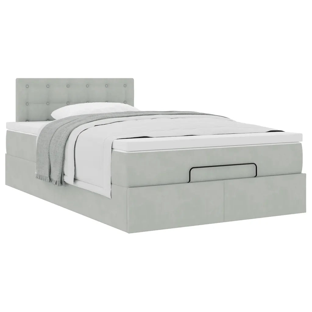 Pouf Letto con Materasso Grigio Chiaro 120x190 cm in Velluto