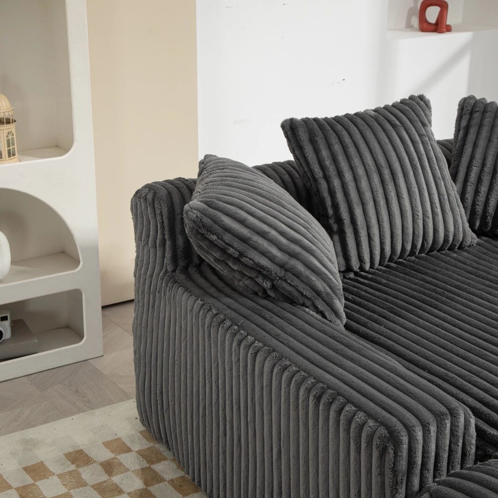 Méridienne con 3 Cuscini Design Ergonomico in Velluto a Coste Grigio Scuro 125 × 155 × 63 cm