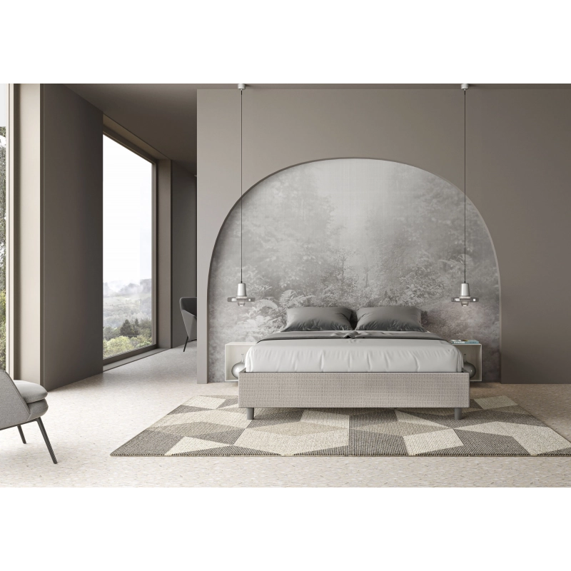 Letto Sommier imbottito Matrimoniale 160x210 cm tessuto Labirinto Azelia - Bianco,Senza rete