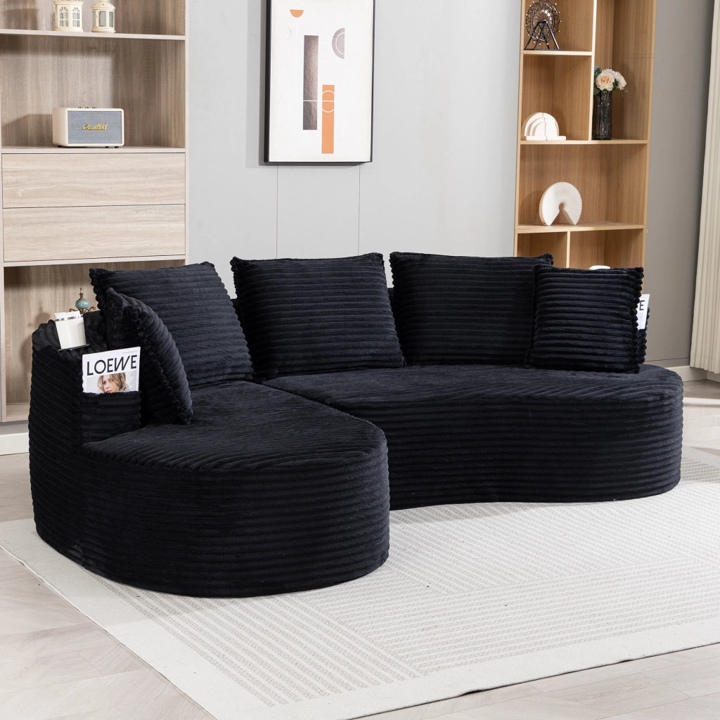 DIVANO Curvo 250x152x82 cm Velluto a coste Nero