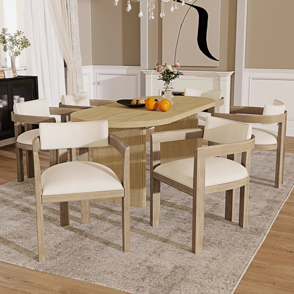 Sedie da Pranzo in Legno Massello ¨C Xylo ¨C Tessuto Lino, Naturale, Stile Moderno, Set 2 Pezzi