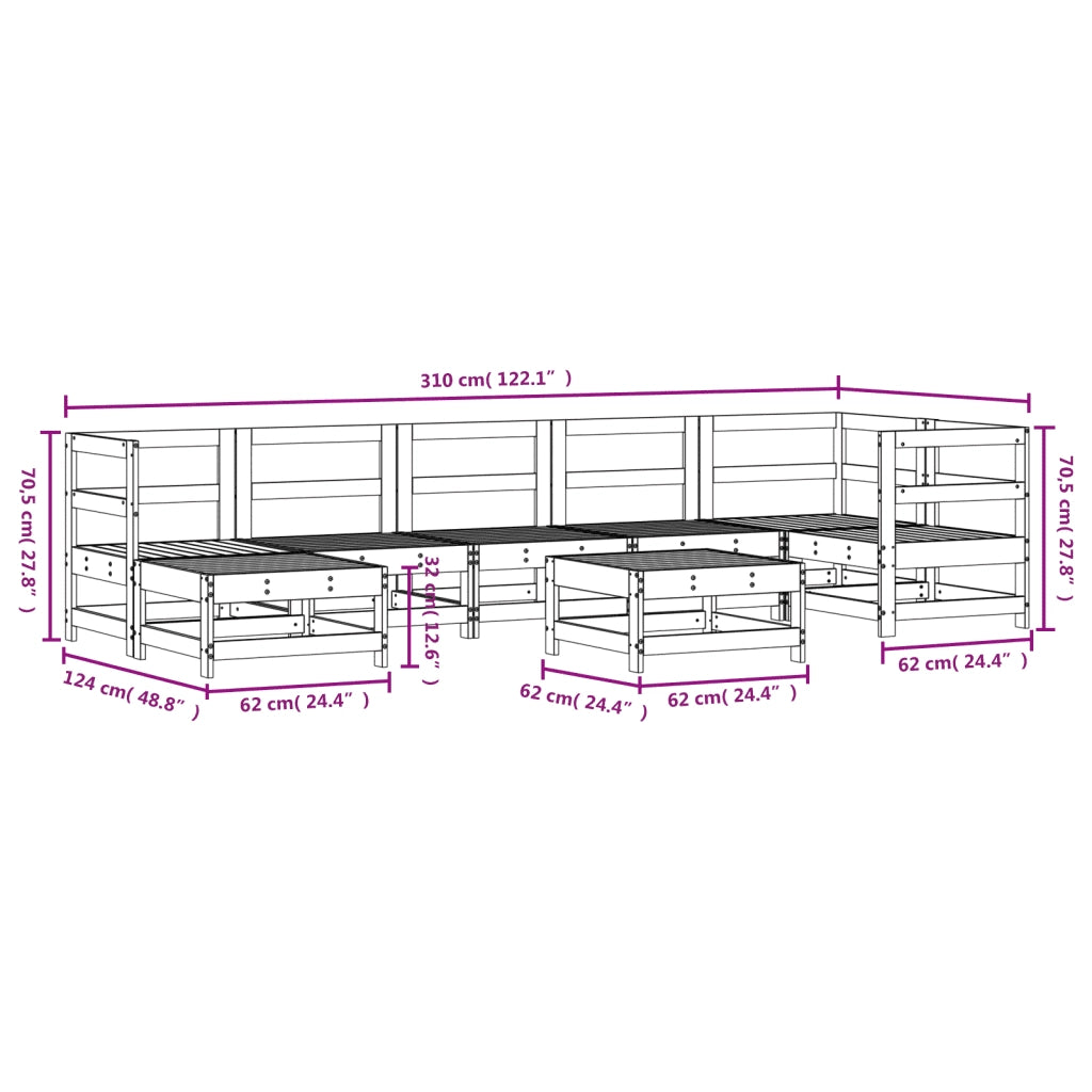 Set Salotto da Giardino 8 pz in Legno Massello di Pino 3186270