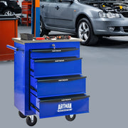 Carrello porta attrezzi con 4 cassetti e ruote piroettanti per garage e officina in acciaio nero e blu 62.5 × 34.5 × 78 cm