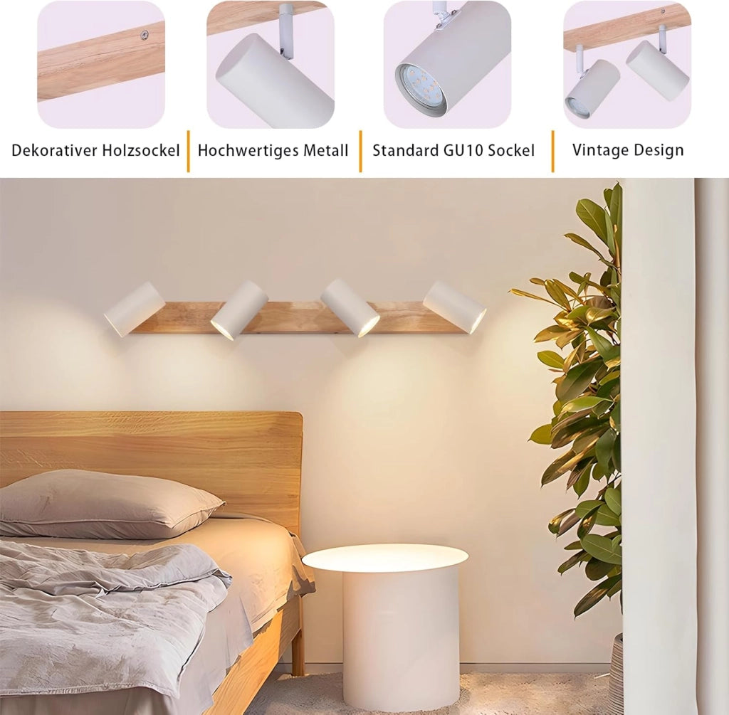 ZMH Lampada da soffitto in legno a 4 fiamme Lampada da soffitto bianca per corridoio camera da letto