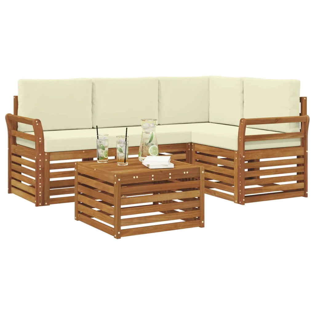 Set di divani da esterno 5 pz Naturale e Crema Poliestere 3374770