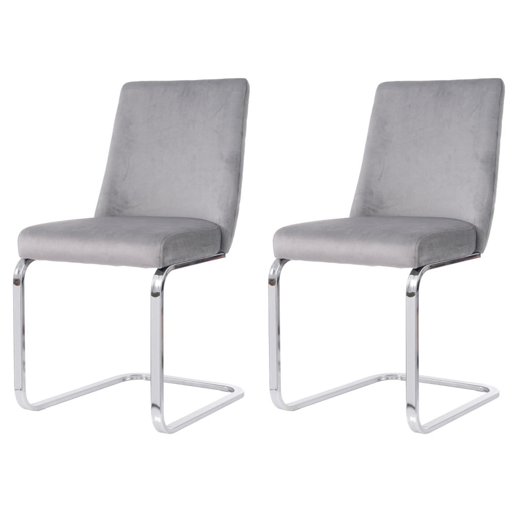 Set di 2 sedie da pranzo in velluto grigio con gambe in metallo argentato, schienale con design a rombi
