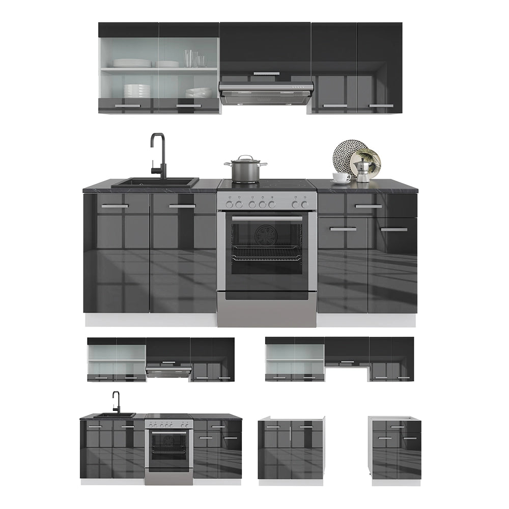 Vicco Unità di cucina Antracite lucido/bianco 200 cm senza piano di lavoro