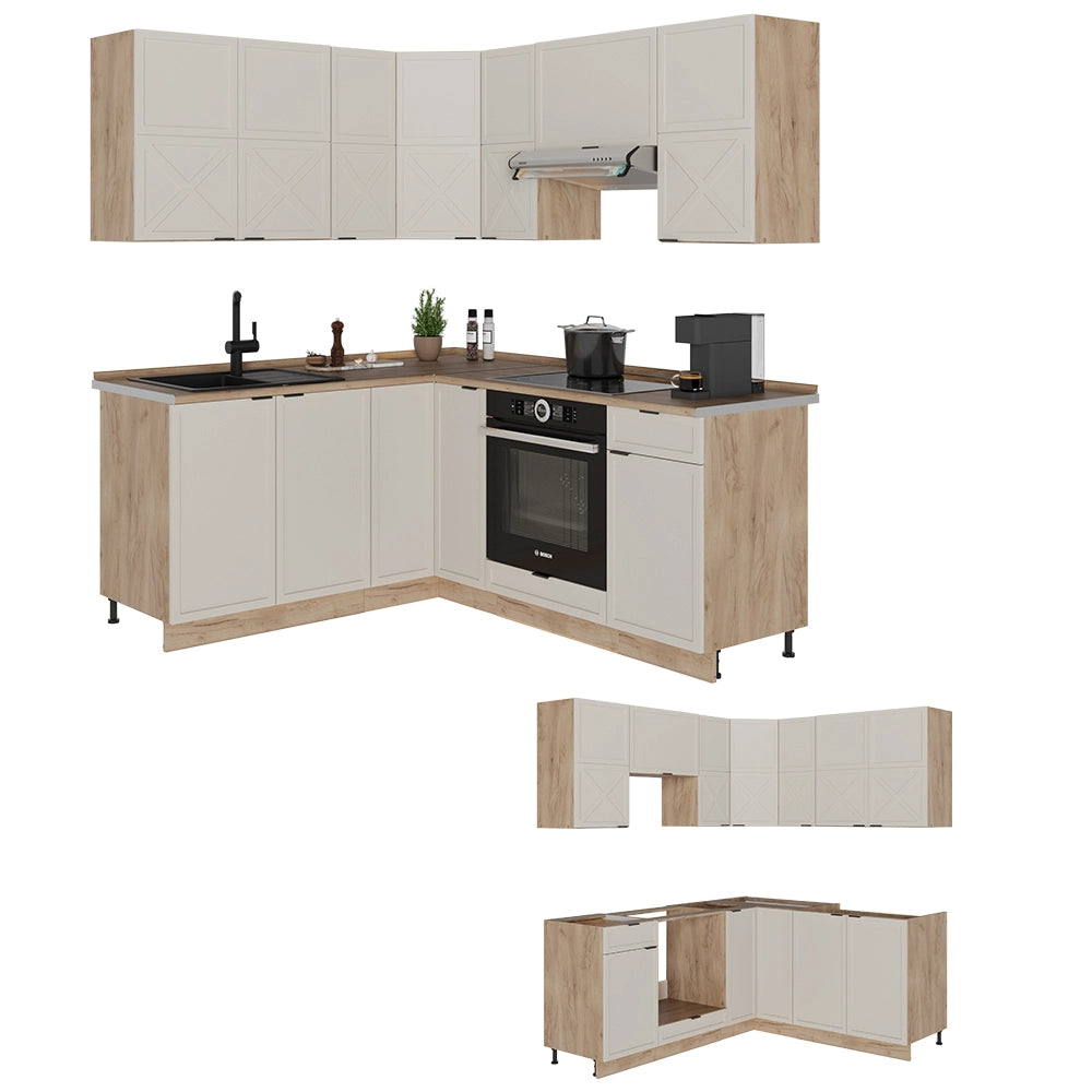 Vicco Cucina angolare completa Grigio/beige/rovere dorato 160 x 190 cm , PL Antracite