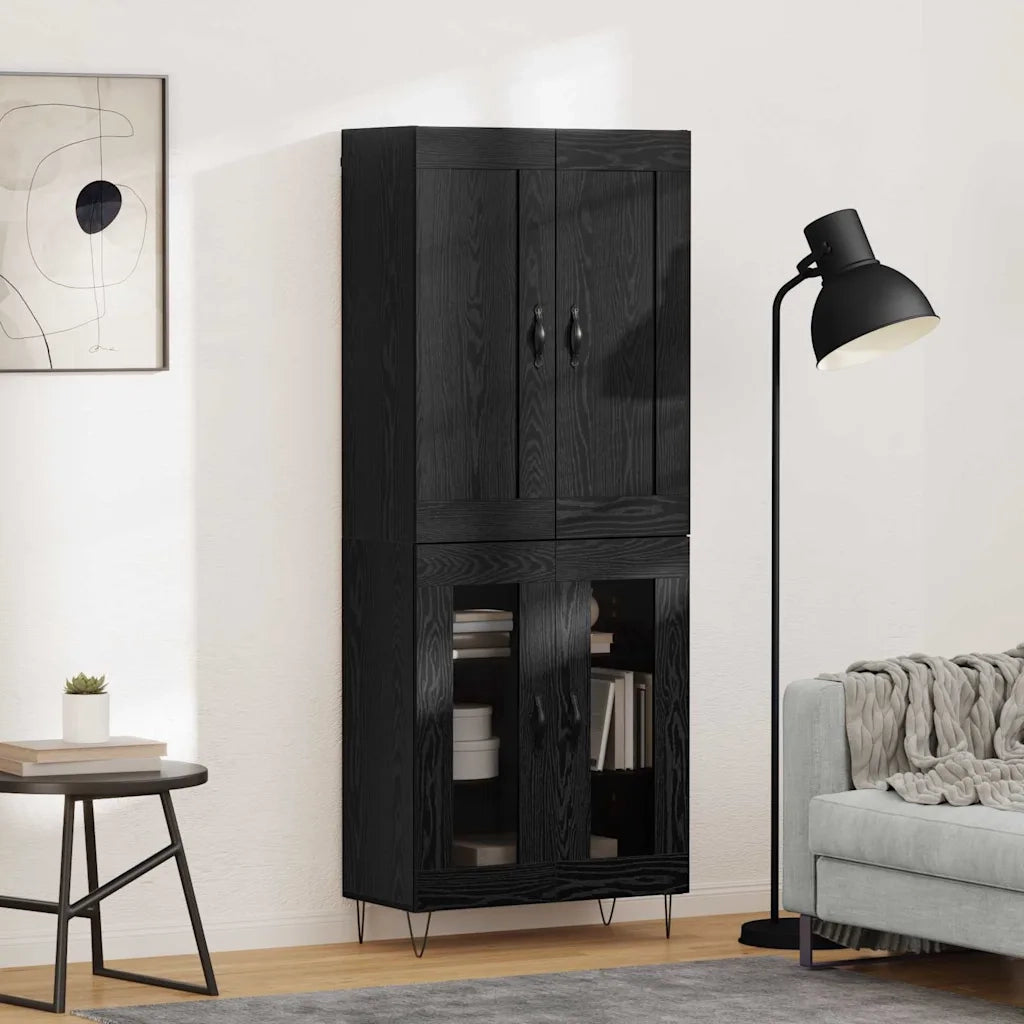 Credenza | Madia | Buffet da pranzo | Armadio da pranzo Rovere Nero 69,5 x 34 x 180 cm Legno multistrato