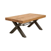 Tavolino basso CAVARA 110 cm in legno massiccio di rovere oliato con gambe metalliche nere a X – stile industriale