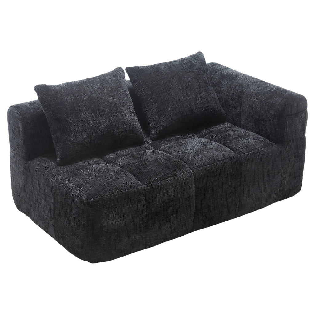 Divano 2 Posti con Tasche Laterali e Cuscino; Stile Chaise Longue in Ciniglia Nero 158 x 90 x 60 cm