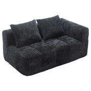 Divano 2 Posti con Tasche Laterali e Cuscino; Stile Chaise Longue in Ciniglia Nero 158 x 90 x 60 cm