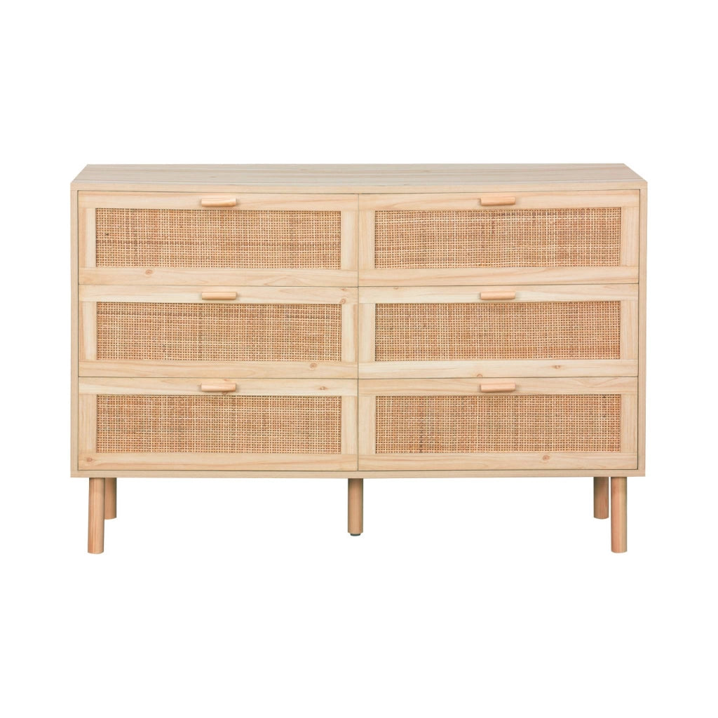 Cassettone con effetto canna e legno a 6 cassetti