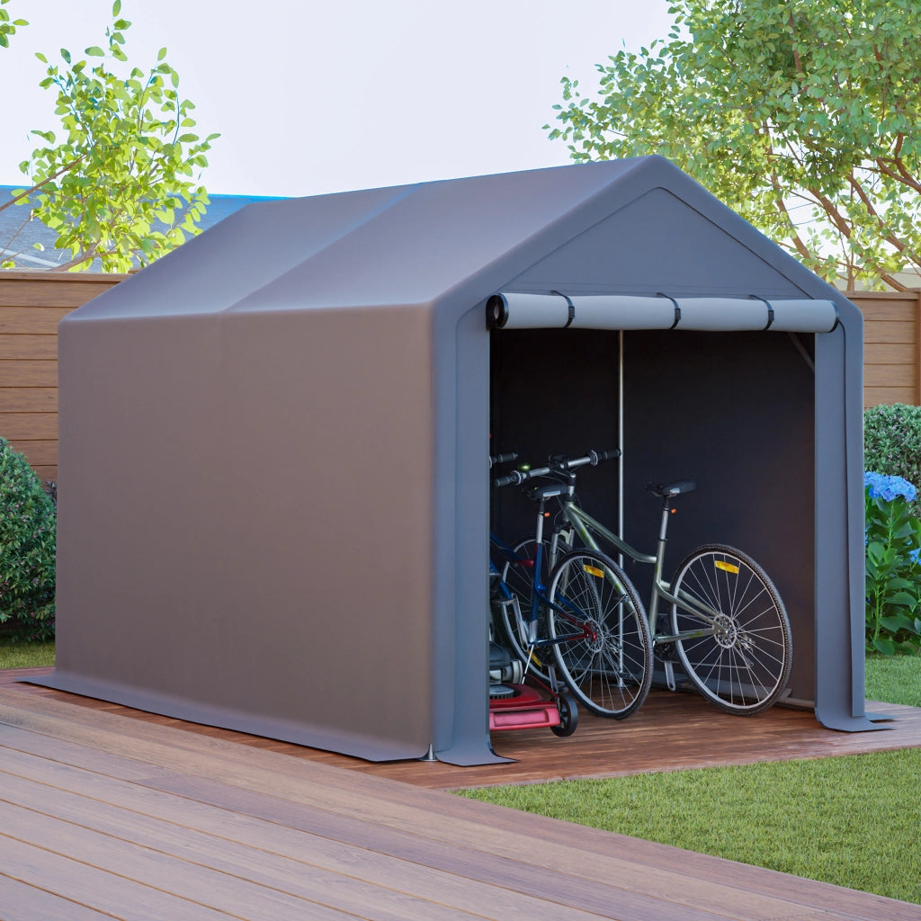 Garage Da Giardino – Struttura Robusta – 296x190x200 Cm – Acciaio Zincato – Grigio Scuro – Deposito Esterno Multiuso – Telo Impermeabile