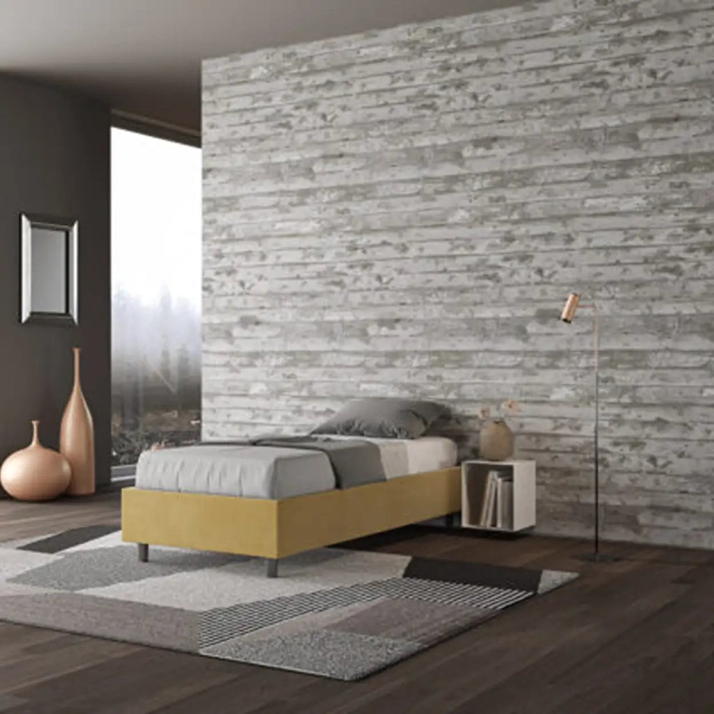 Letto singolo con rete imbottito 80x200 microfibra ocra Azelia